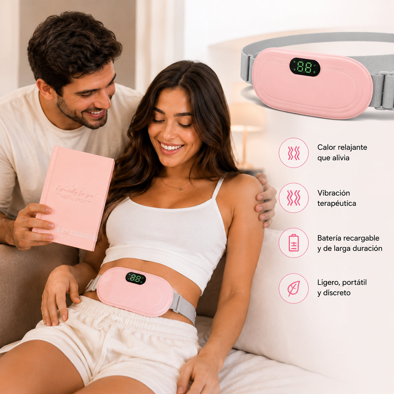 Querova® – Cinturón Térmico Masajeador Contra Cólicos USB